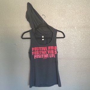 Positive quote Lorna Jane active hoodie tank grey and pink